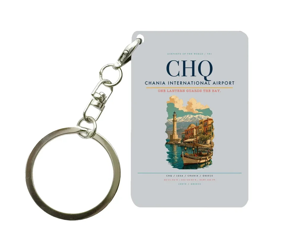 Chania International Airport (CHQ) design on light gray key chain