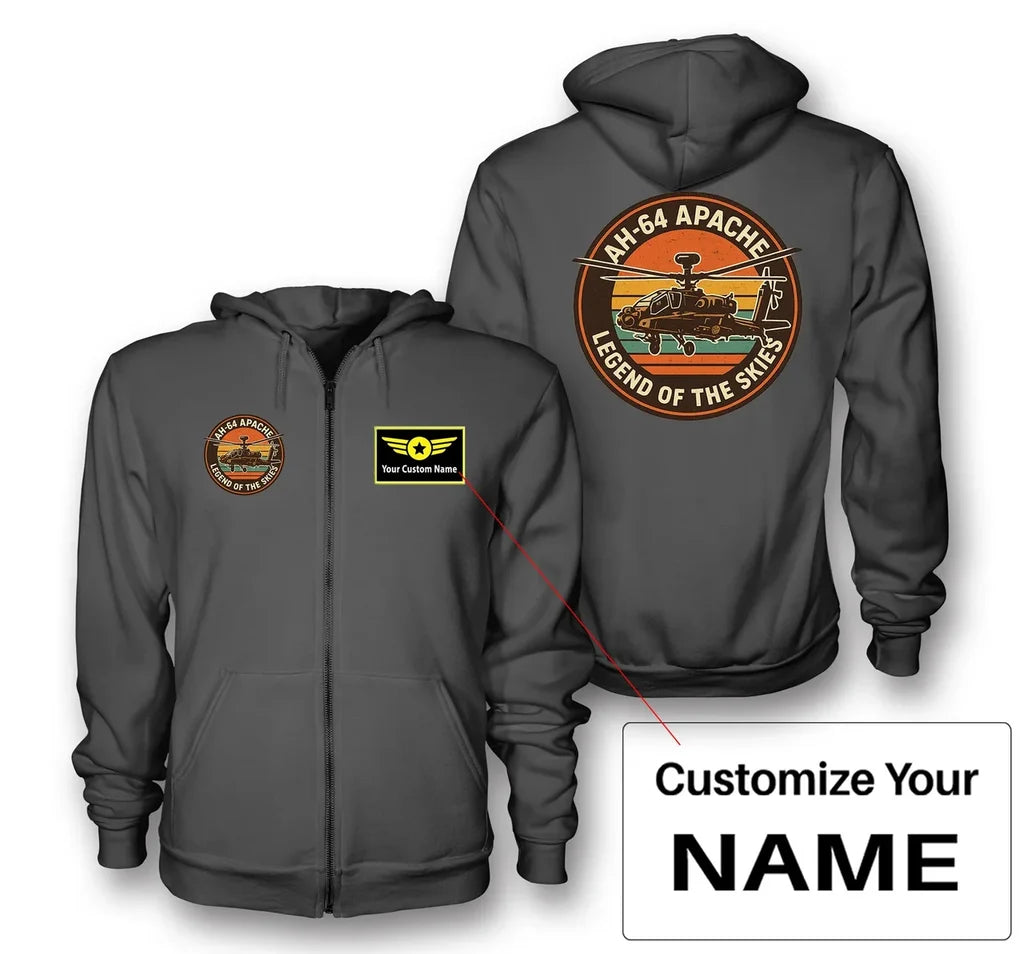 Retro Apache AH-64 Designed Zipped Hoodies - view 11