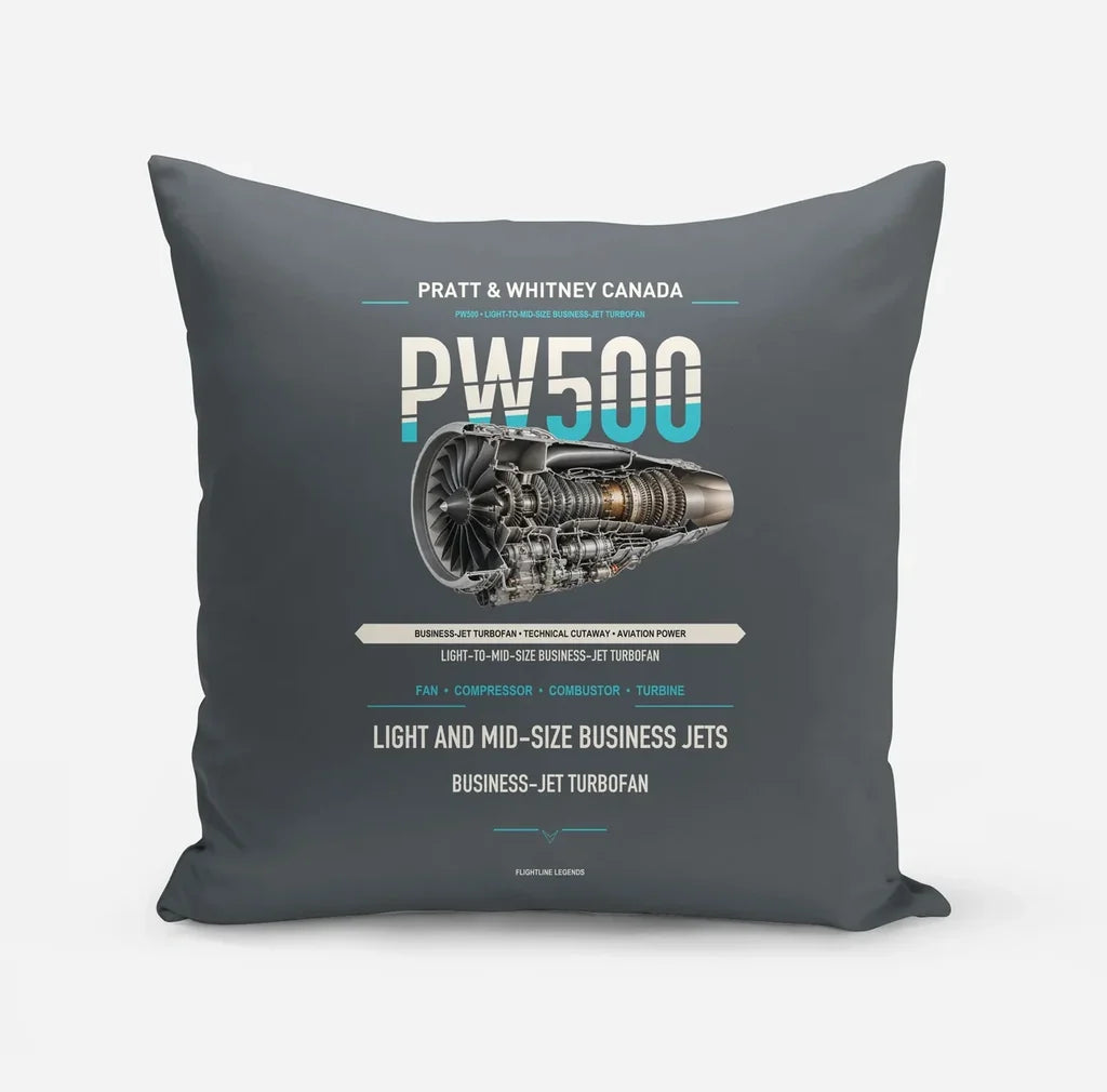 PW500 design on gray pillow