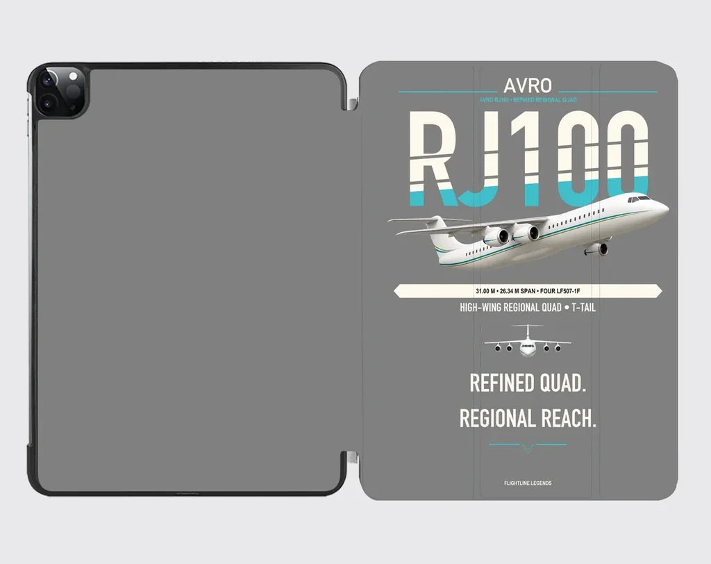 Avro RJ100 design on gray ipad tablet case