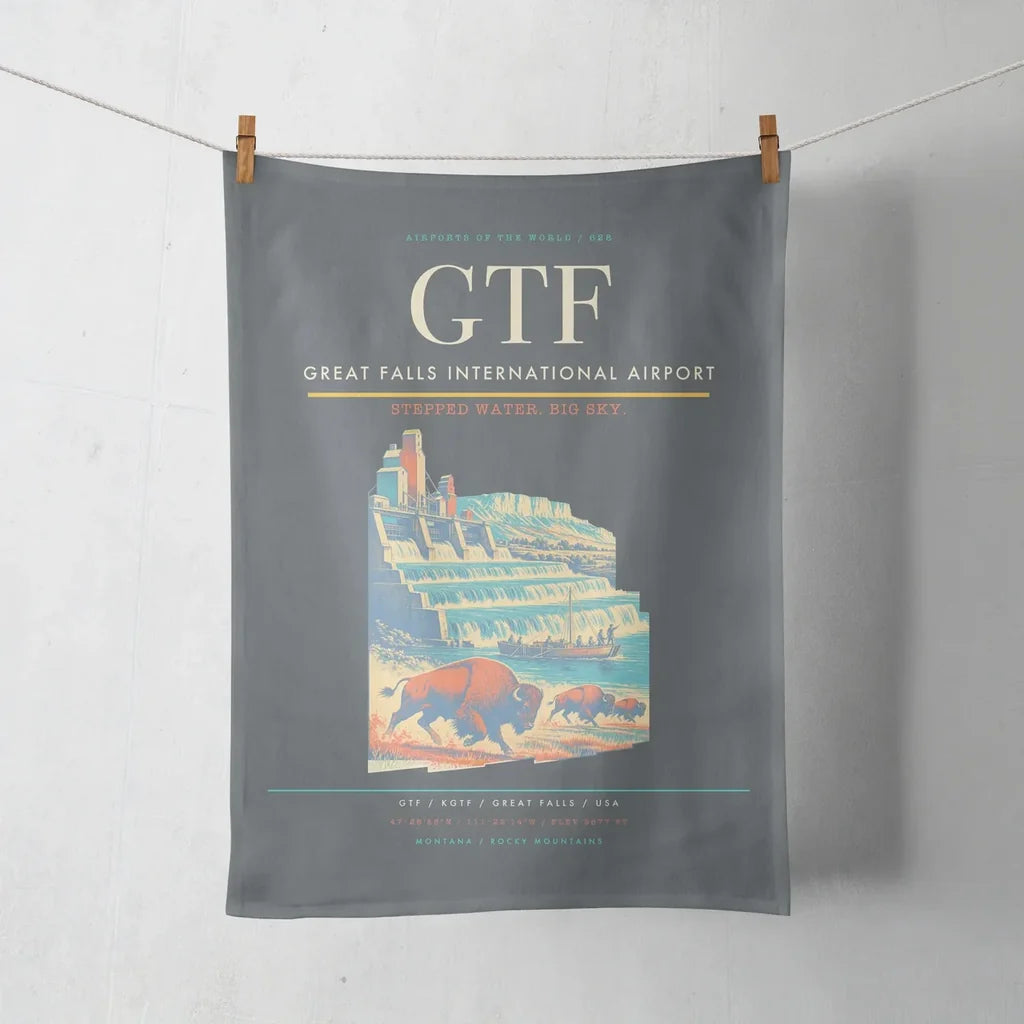 Great Falls International Airport (GTF) design on gray towel