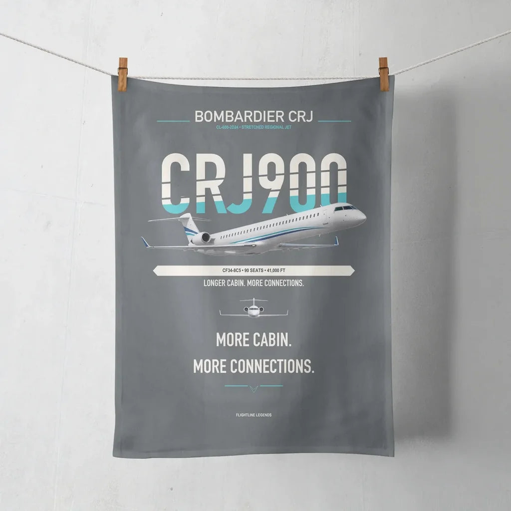 Bombardier CRJ900 design on gray towel
