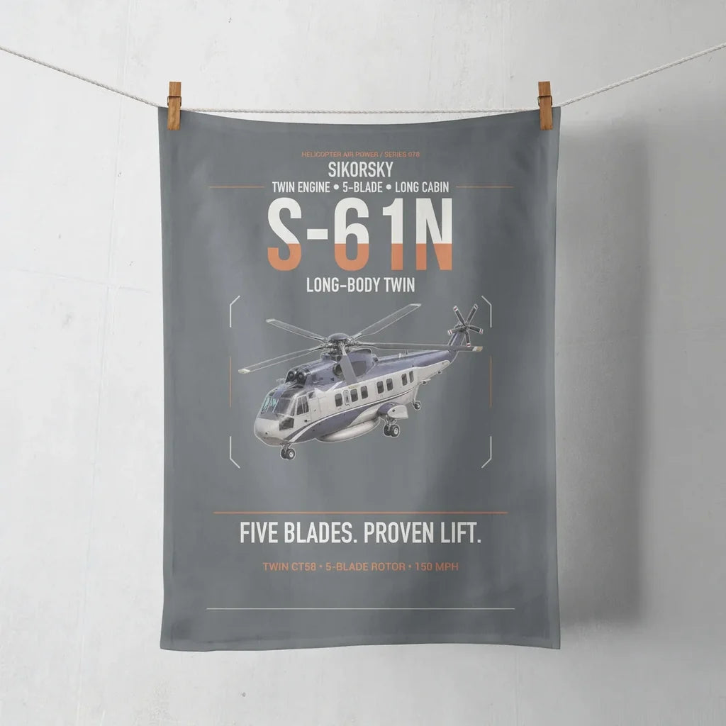 Sikorsky S-61N design on gray towel