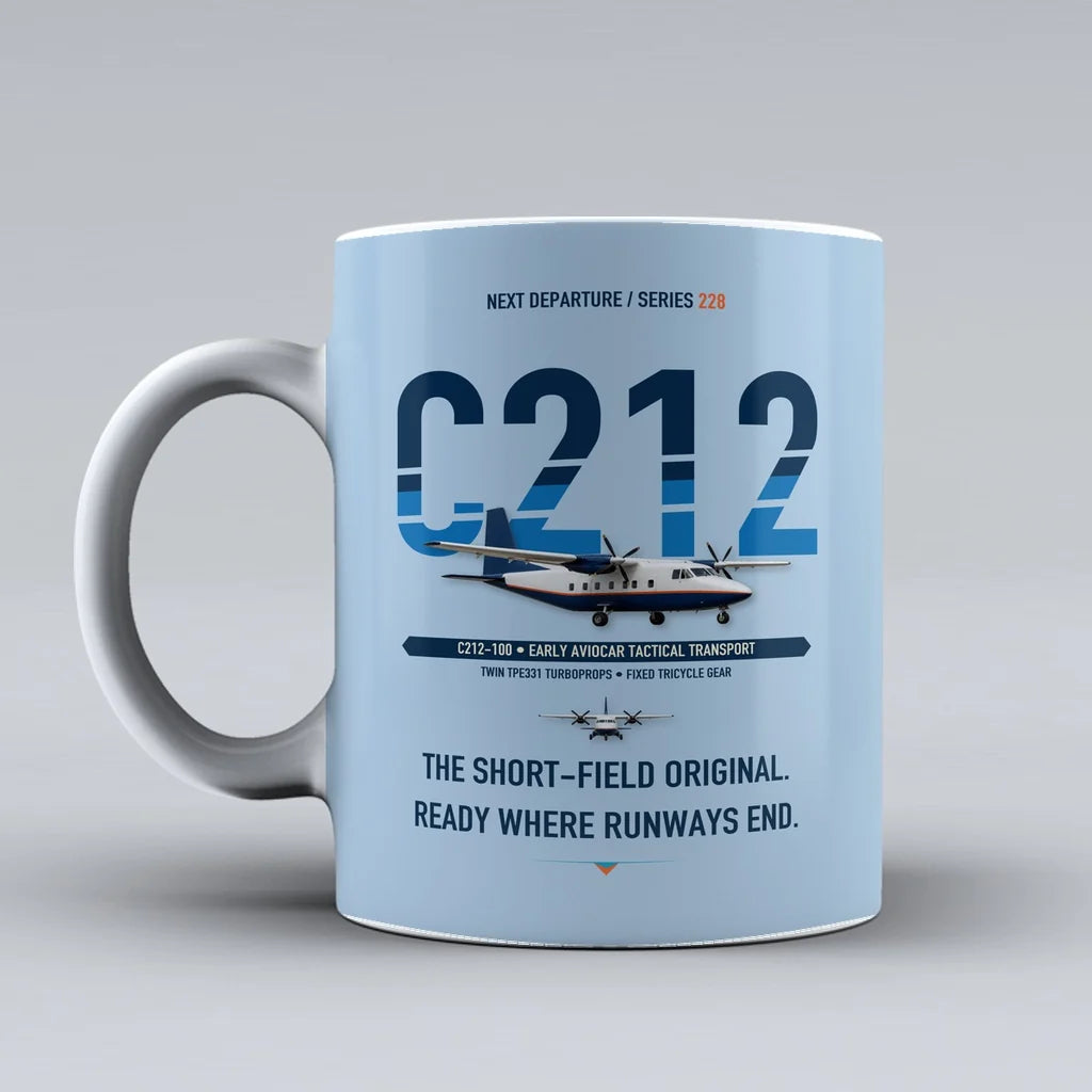 C-212-100 Aviocar Mug design on light blue casa