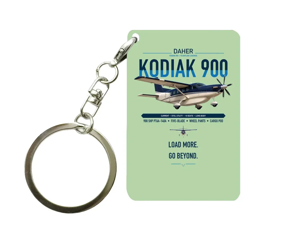 Daher Kodiak 900 design on light green designed key chain, double-side print