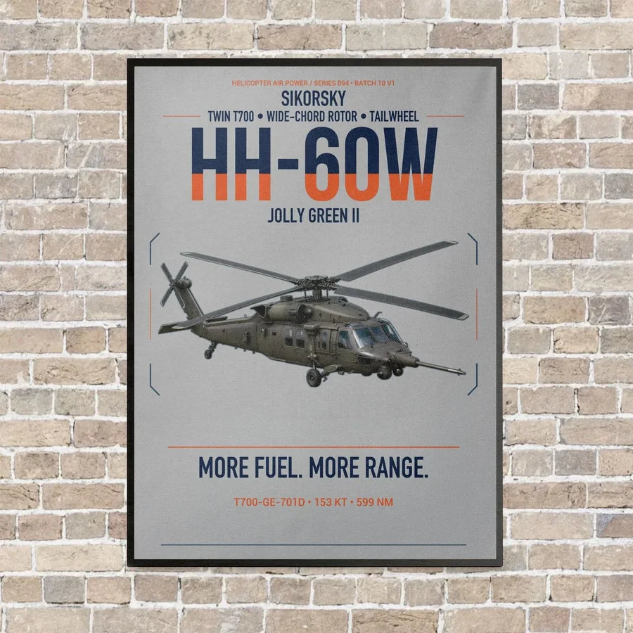 Sikorsky HH-60W Jolly Green II vertical canvas print - framed - light gray background