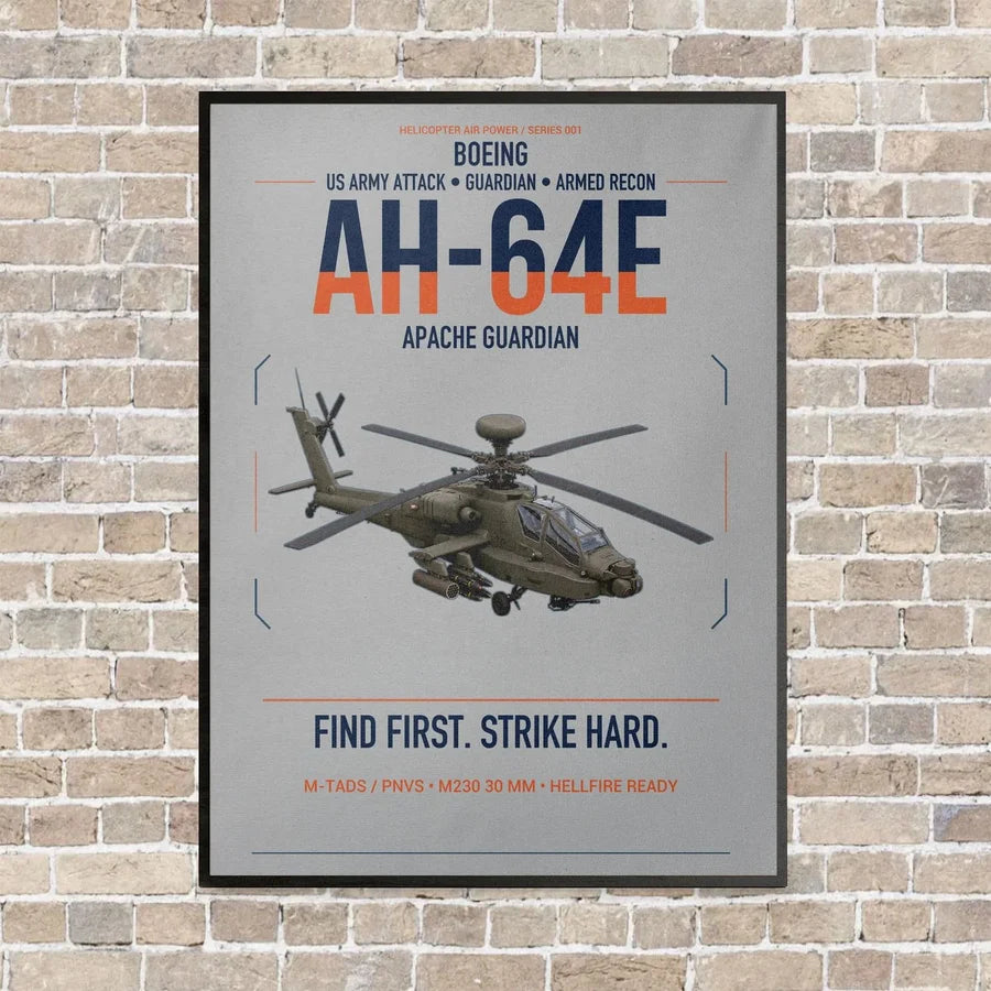 Boeing AH-64E Apache Guardian vertical canvas print - framed - light gray background