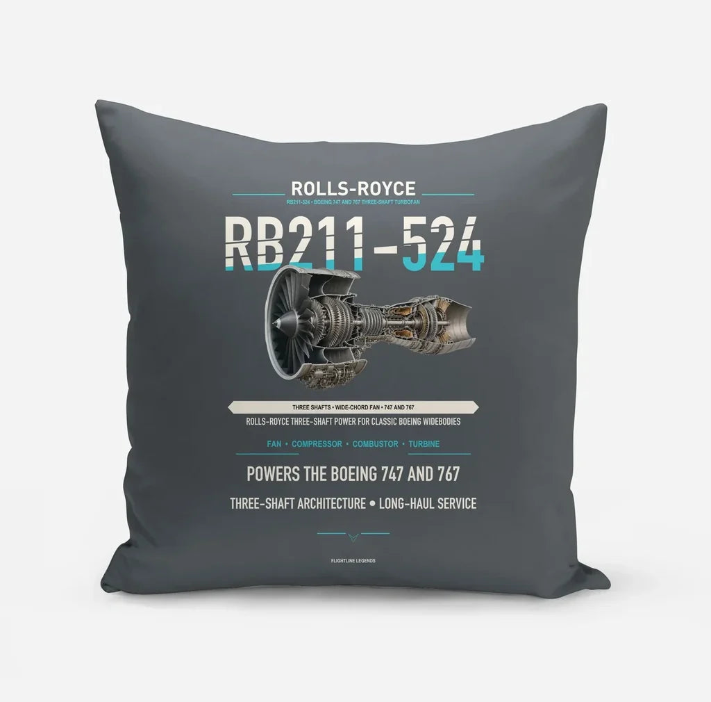 RB211-524 design on gray pillow