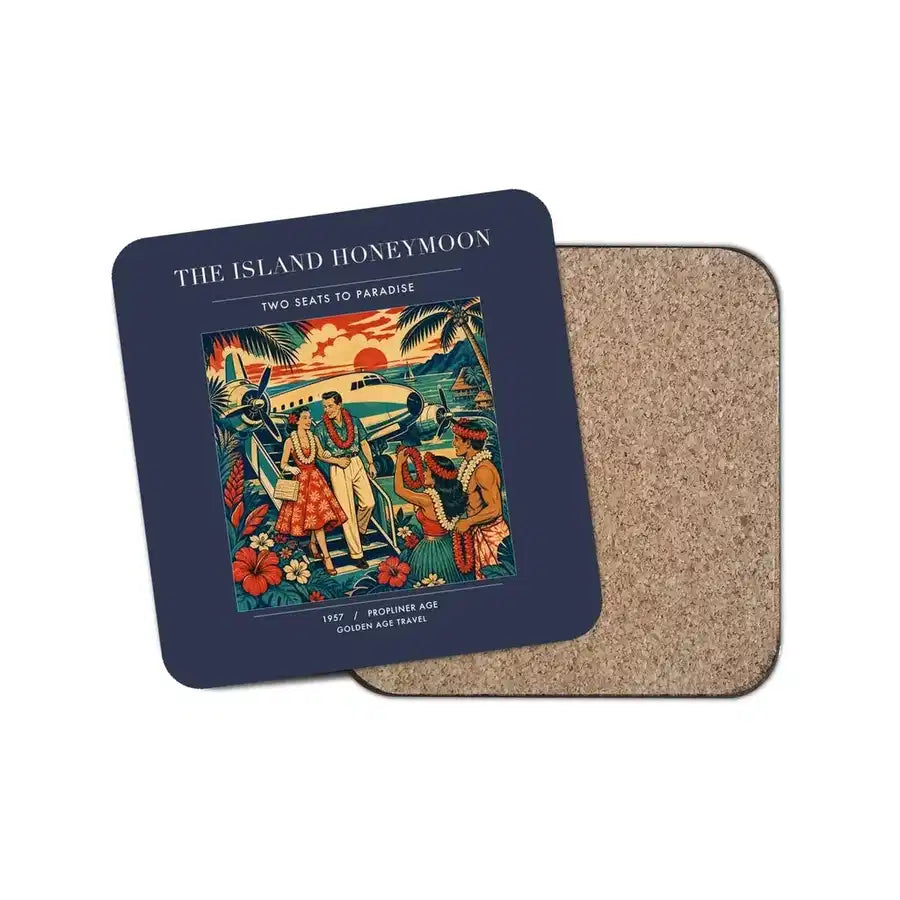 The Island Honeymoon - Designed Coasters design on navy blue 1-piece