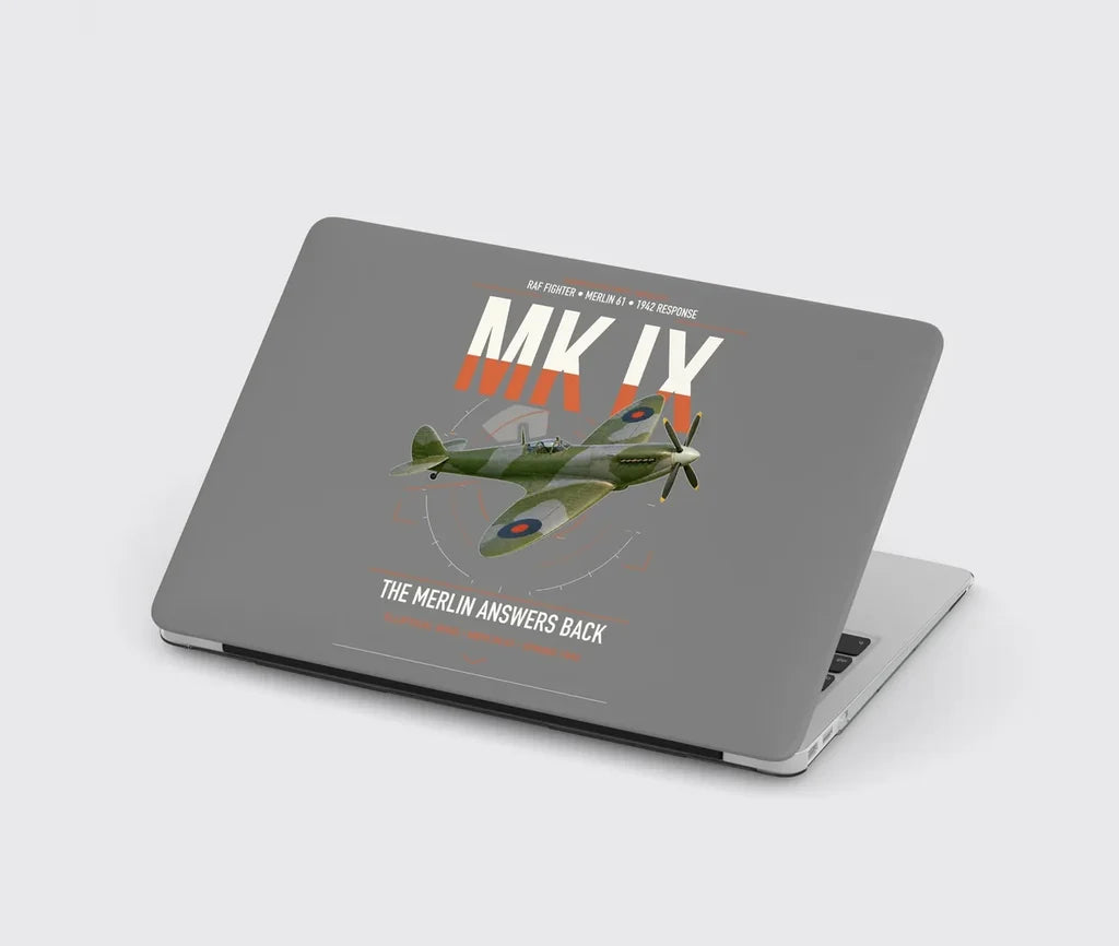 Supermarine Spitfire Mk IX design on gray MacBook case