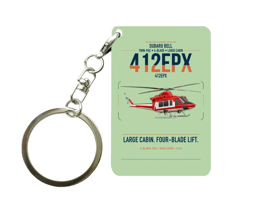SUBARU Bell 412EPX design on light green designed key chain, double-side print