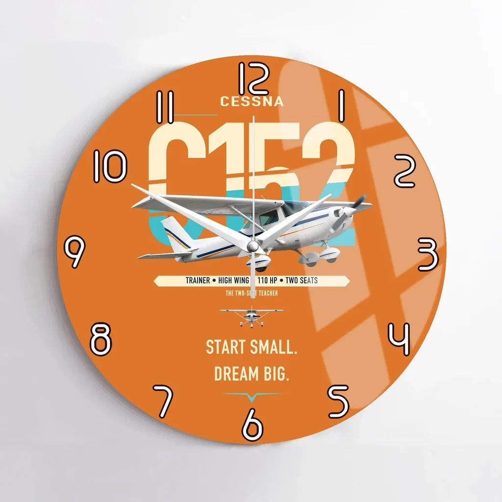 Cessna 152 design on orange no frame wall clock