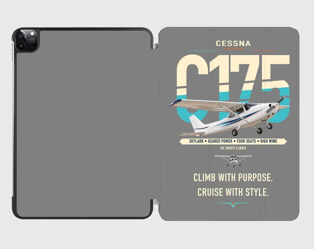 Cessna 175 Skylark design on gray ipad tablet case