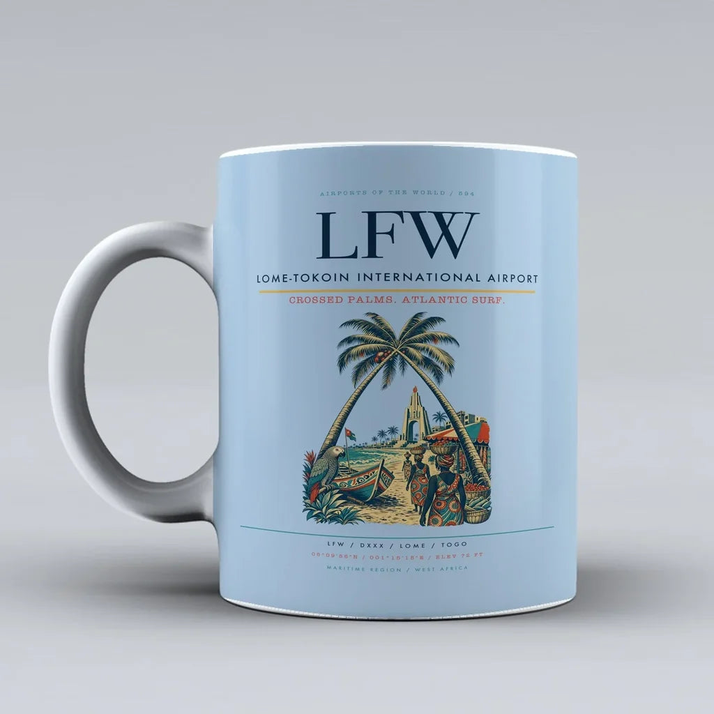 International Airport LFW Mug design on light blue lome tokoin