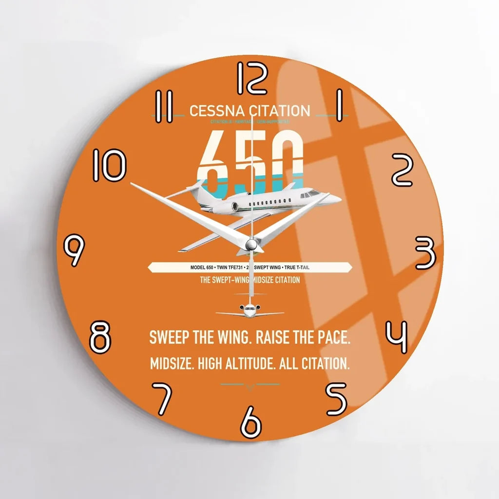 Cessna Citation 650 - Citation III design on orange no frame wall clock