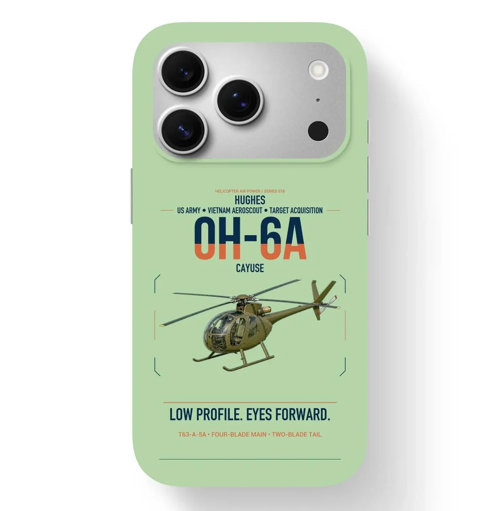 Hughes OH-6A Cayuse design on light green magsafe iphone case, for iPhone 17 Pro