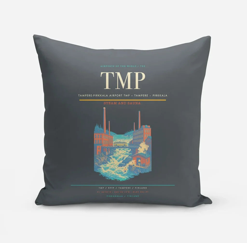 Tampere-Pirkkala Airport (TMP) design on gray pillow