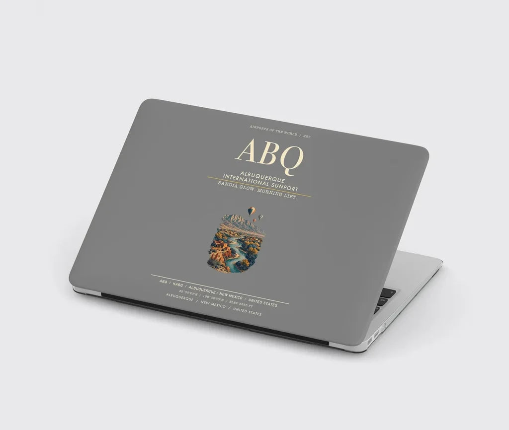 Albuquerque International Sunport (ABQ) design on gray MacBook case