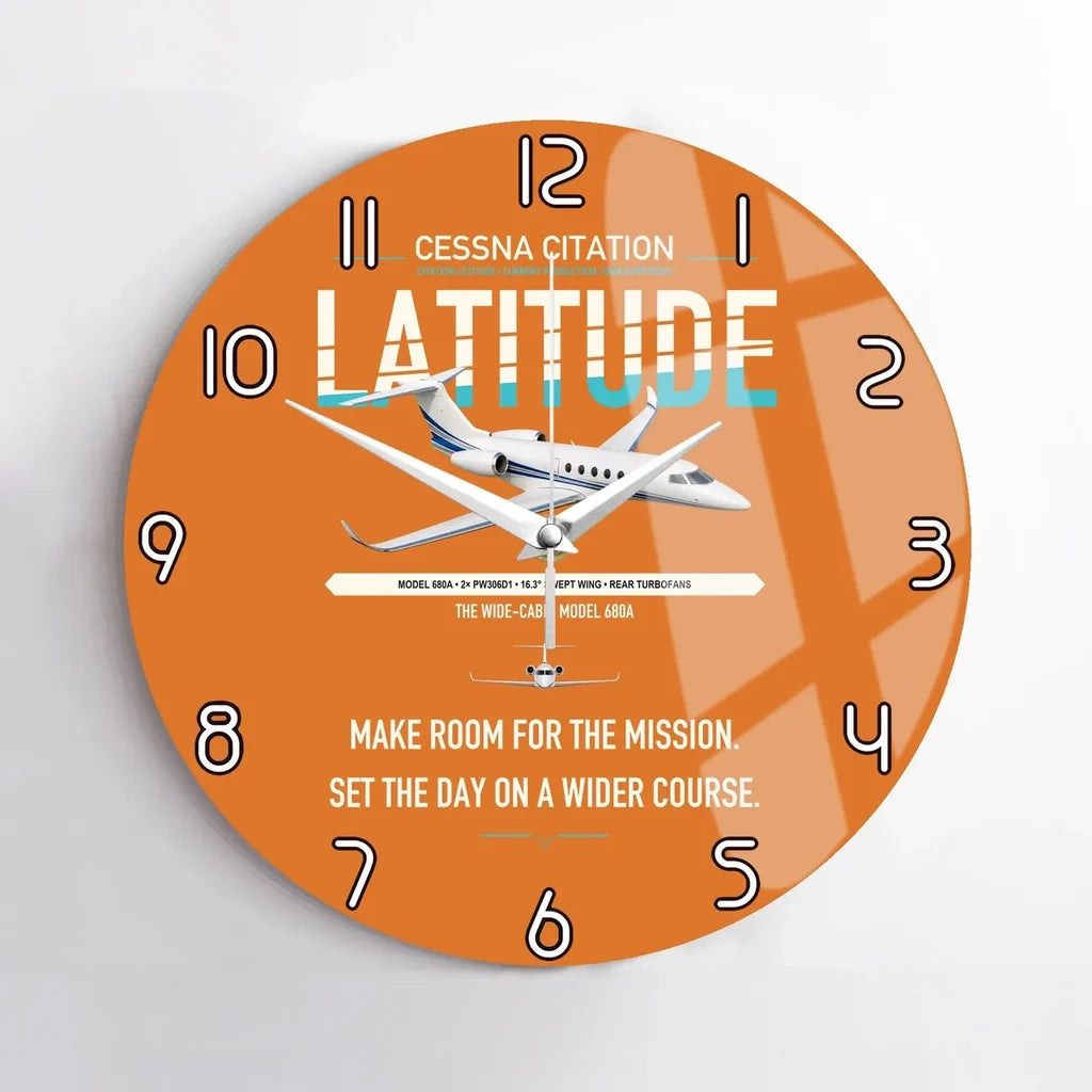 Cessna Citation Latitude design on orange no frame wall clock