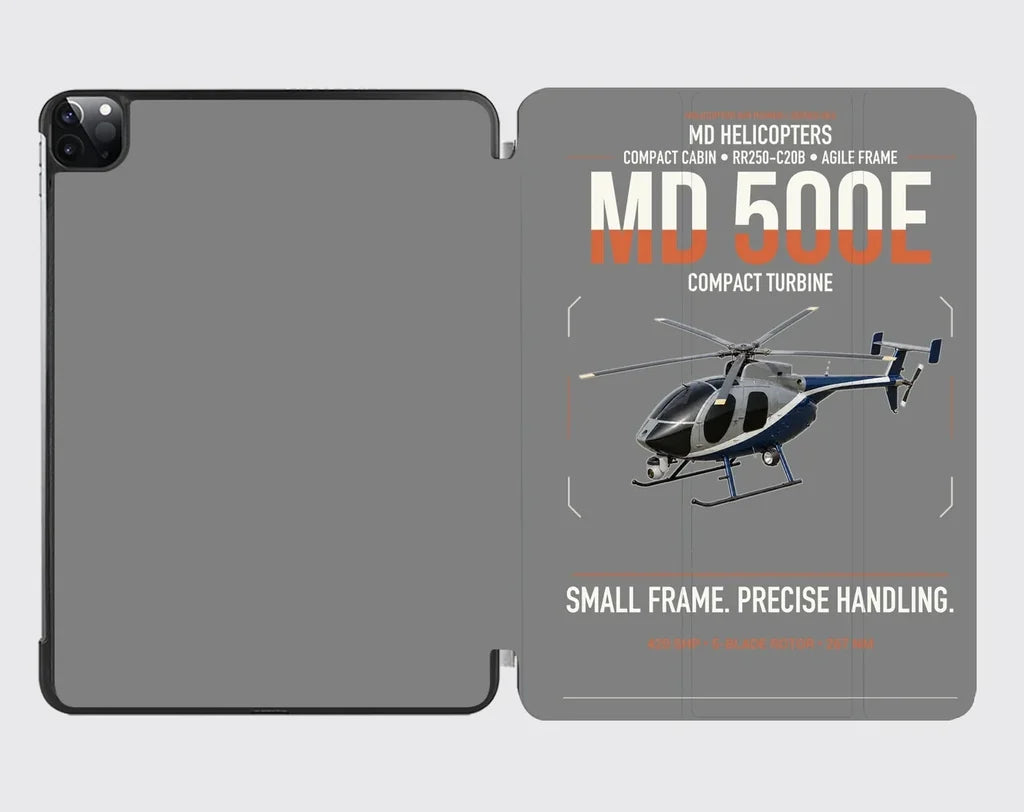 MD Helicopters MD 500E design on gray ipad tablet case