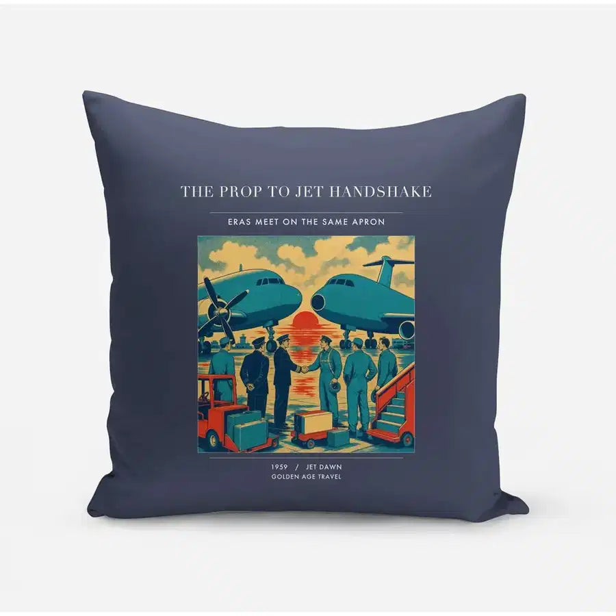 VINTAGE G4385 - The Prop To Jet Handshake - Designed Pillows design on navyblue