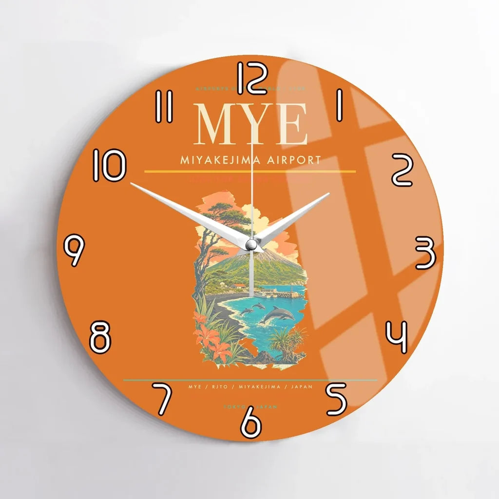 Miyakejima Airport (MYE) design on orange no frame wall clock