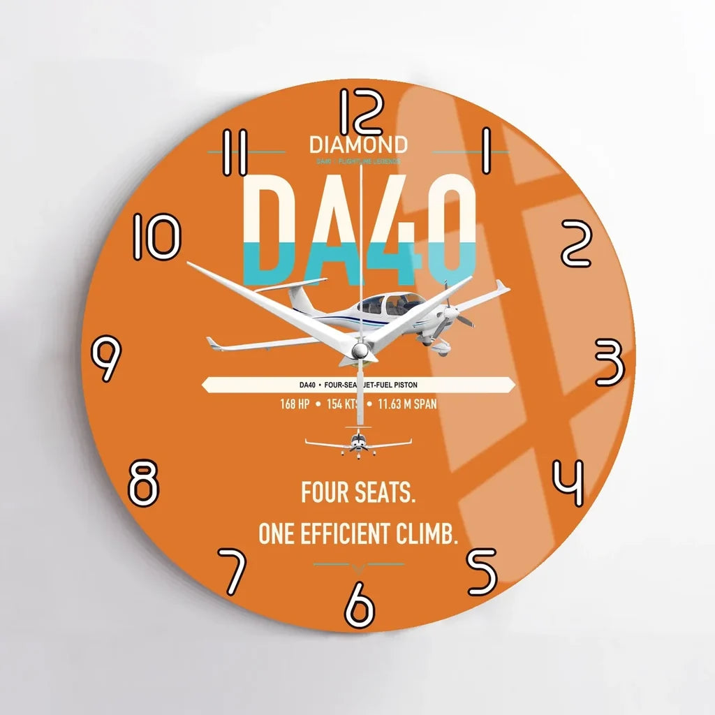 Diamond DA40 design on orange no frame wall clock