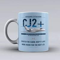 Thumbnail for Cessna Citation CJ2+ design on light blue ceramic mug, double-side print