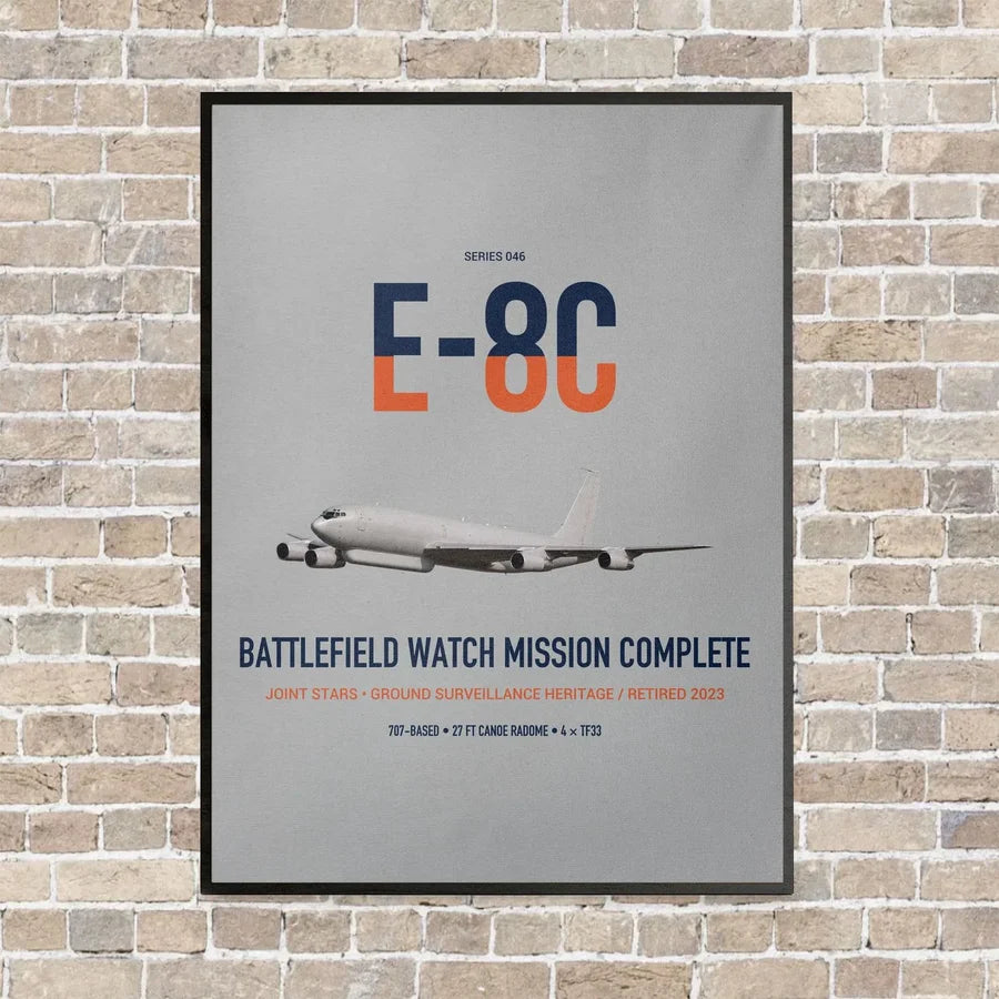 E-8C Joint STARS vertical canvas print - framed - light gray background