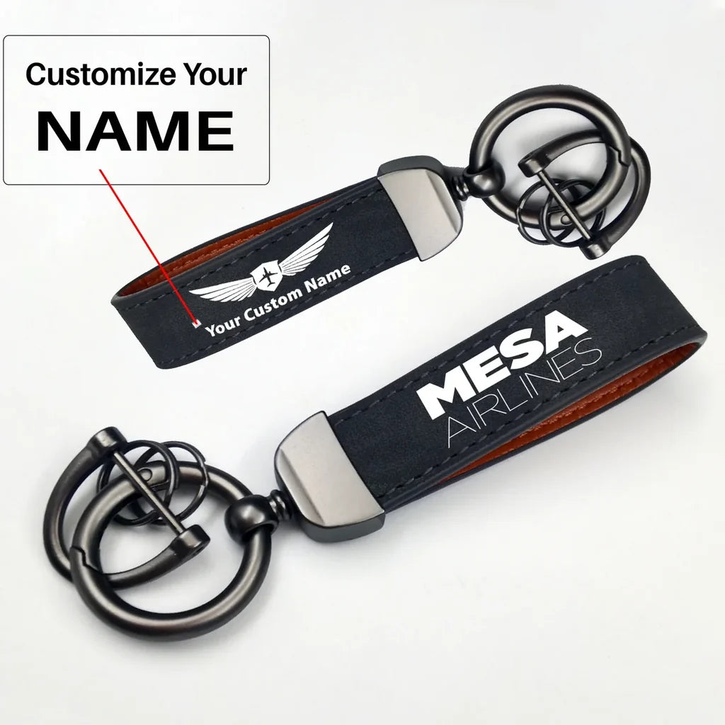 Mesa Airlines Horseshoe Buckle key chain, Black + Name