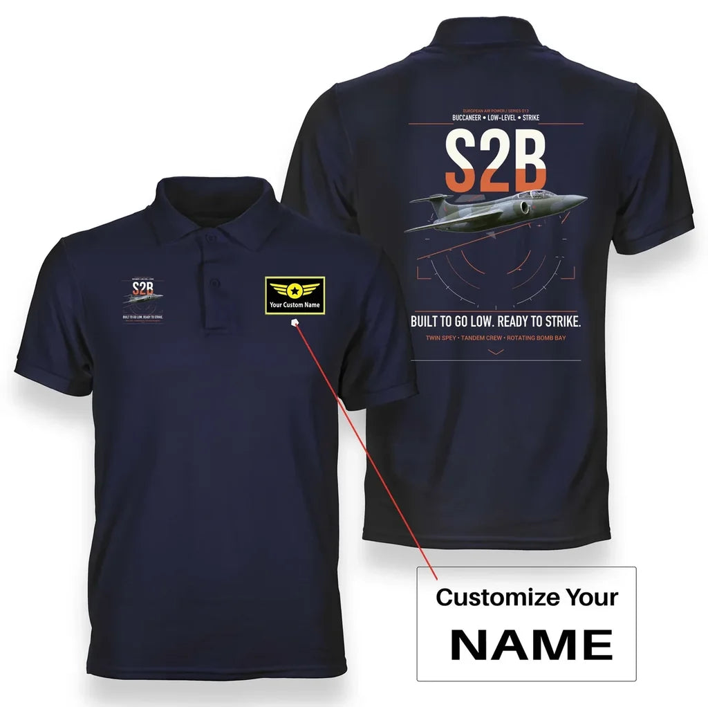 Blackburn Buccaneer S2B design on navy blue+name double-side polo t-shirt, double-side print
