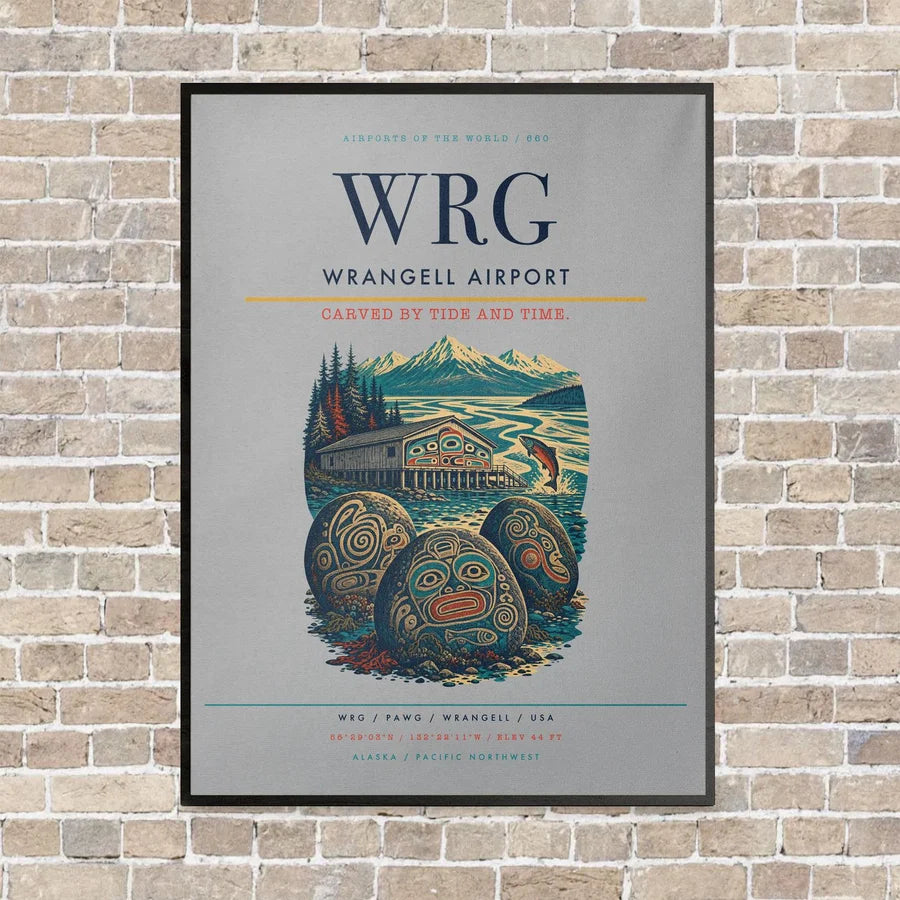 Wrangell Airport WRG vertical canvas print - framed - light gray background