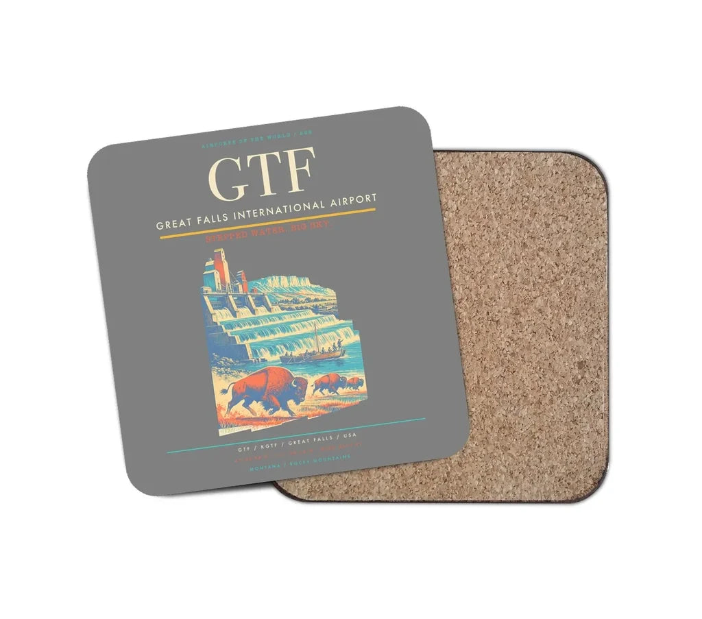 Great Falls International Airport (GTF) design on gray 1 piece coaster