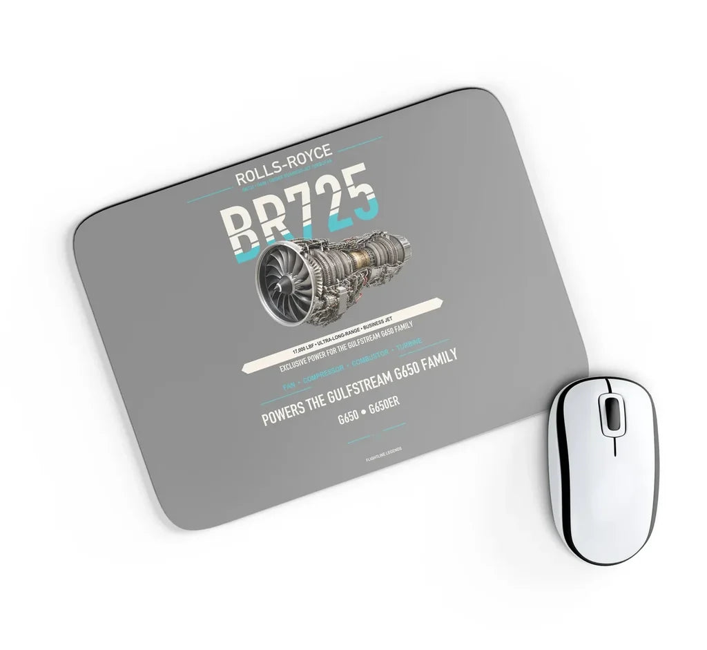 BR725 design on gray rectangle mouse pad