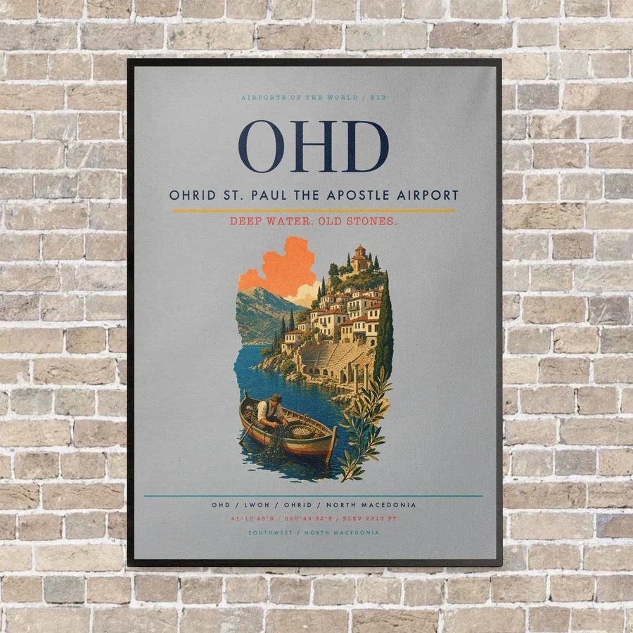 Ohrid St. Paul the Apostle Airport OHD vertical canvas print - framed - light gray background