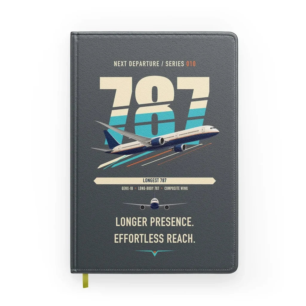 Boeing 787-10 Dreamliner design on gray notebook