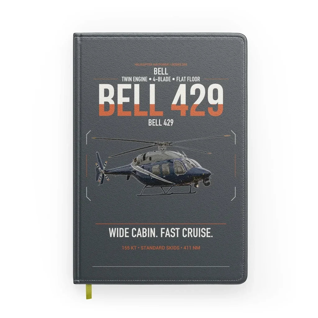 Bell 429 design on gray notebook