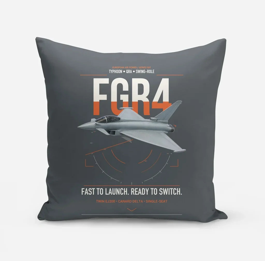 Eurofighter Typhoon FGR4 design on gray pillow