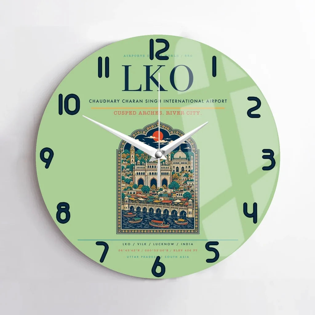 Chaudhary Charan Singh International Airport LKO Wall-Clock No-Frame - Light Green