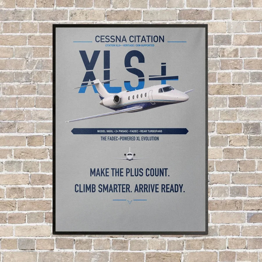 Cessna Citation XLSPlus vertical canvas print - framed - light gray background