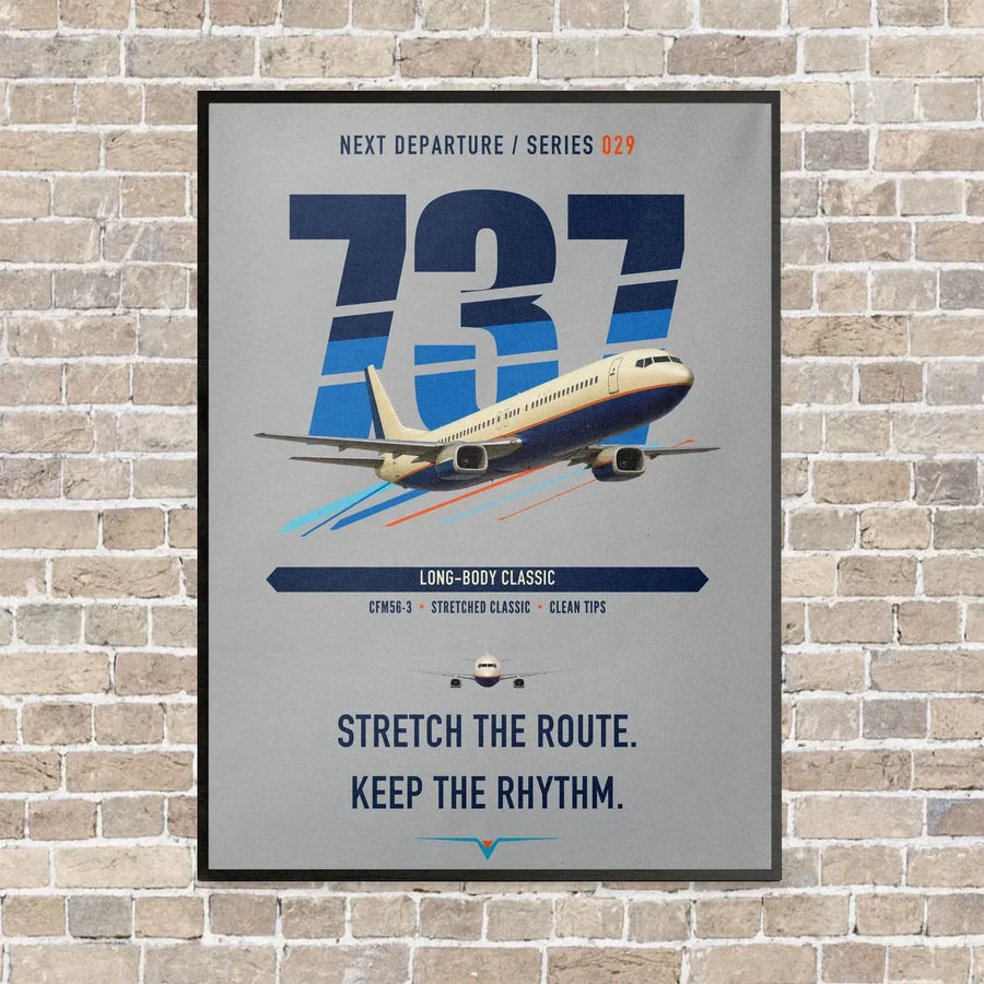 Boeing 737-400 Classic vertical canvas print - framed - light gray background