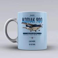 Thumbnail for Daher Kodiak 900 design on light blue ceramic mug, double-side print