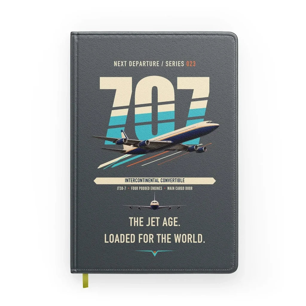 Boeing 707-320C design on gray notebook