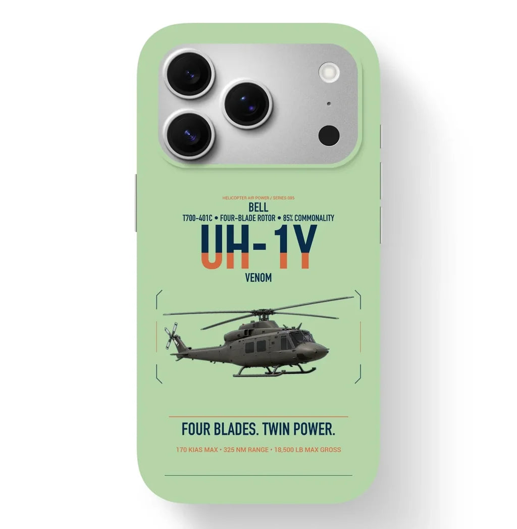 Bell UH-1Y Venom design on light green magsafe iphone case, for iPhone 17 Pro