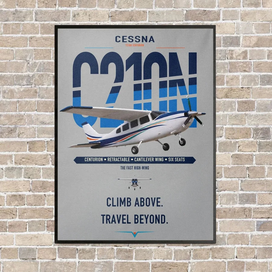 Cessna T210N Centurion vertical canvas print - framed - light gray background