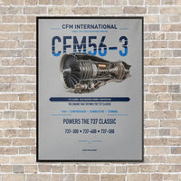 Thumbnail for CFM56-3 vertical canvas print - framed - light gray background