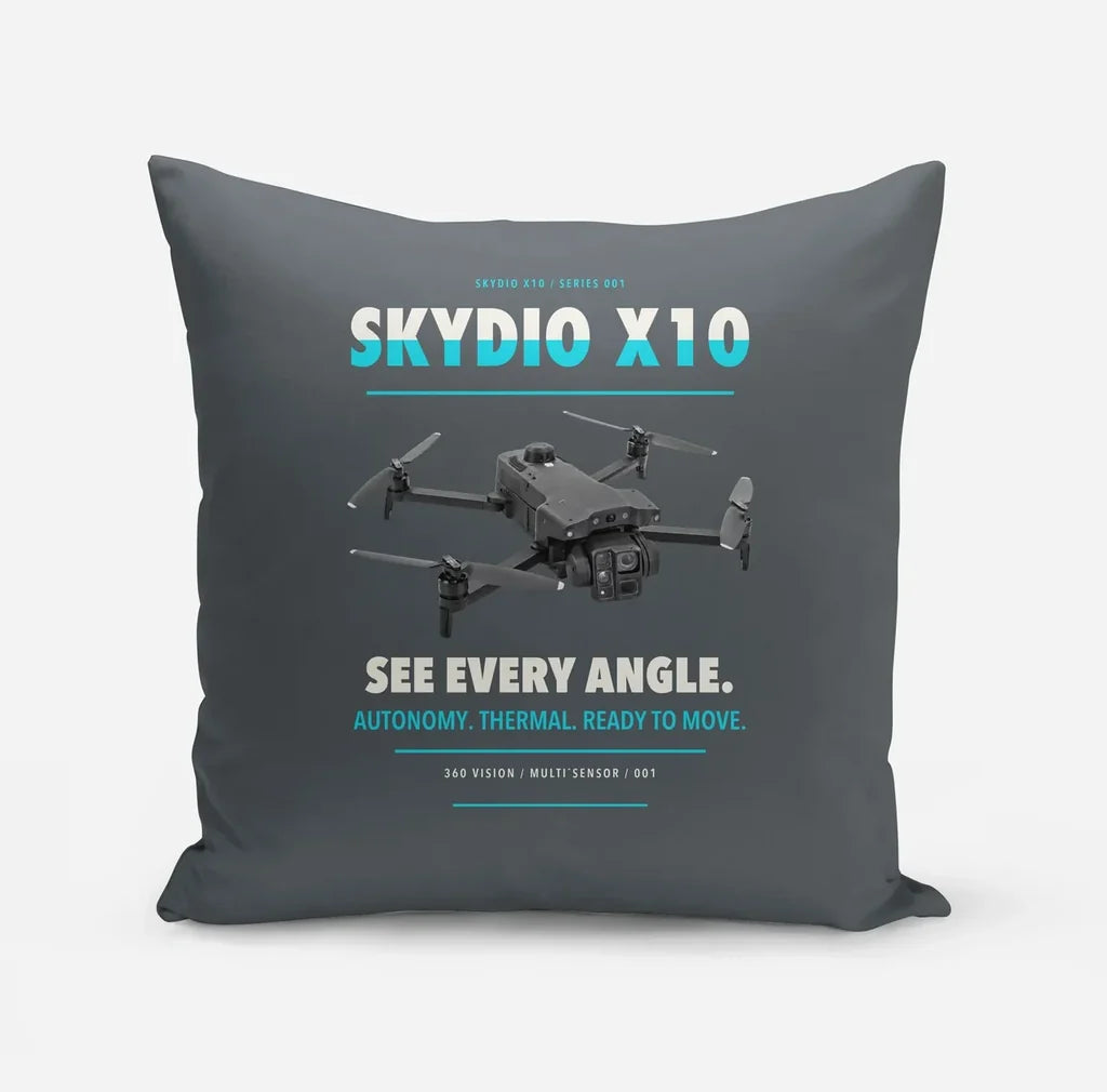 Skydio X10 design on gray pillow