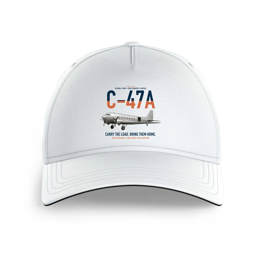 C-47A Skytrain design on white printed hat