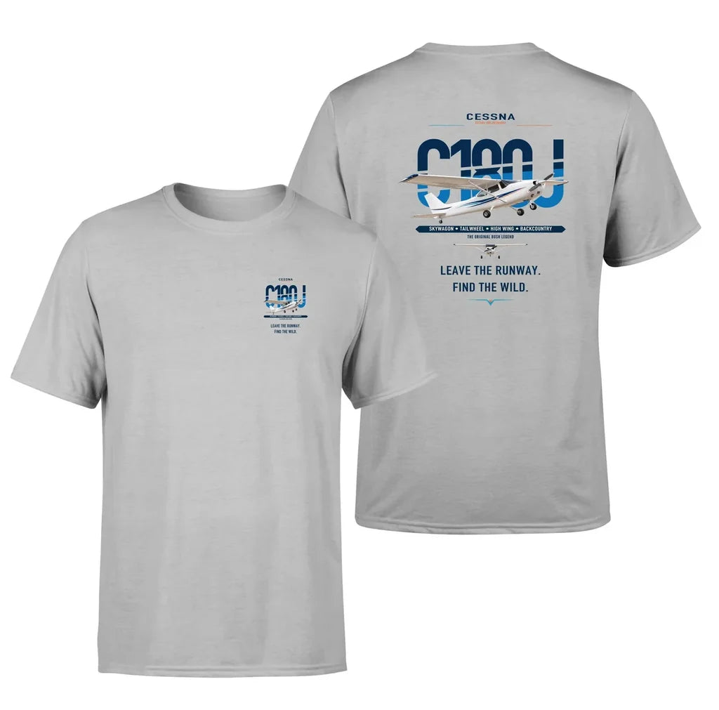 Cessna 180J Skywagon design on light gray t-shirt, double-side print