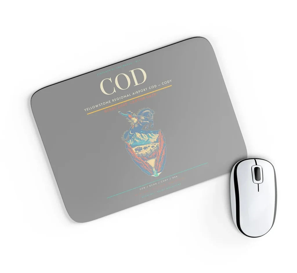 Yellowstone Regional Airport (COD) design on gray rectangle mouse pad